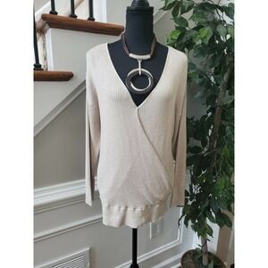 Belldini‎ Women's Cream Viscose V-Neck Long Sleeve Stylish Warm Sweaters
